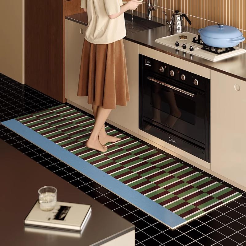 Checkerboard Plaid Kitchen Mats Long Strip Runner Carpet Oil-proof Waterproof Kitchen Rugs PVC Leather Washable Floor Mats Tapis