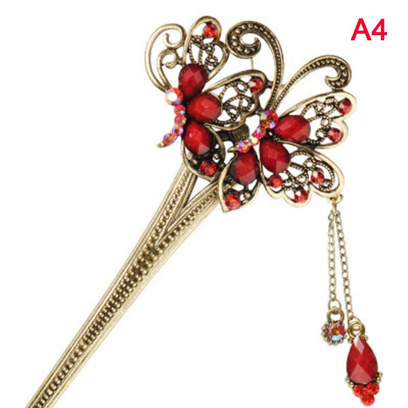 Vintage Chinese Style Hair Stick, 1 Piece Metal Hairpin with Rhinestone Decoration