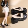 Thick-soled Velvet Single Shoes for Women's Autumn and Winter New Fluffy Shoes Thick-heeled Cotton Shoes Warm Lace-up Small Leather Shoes