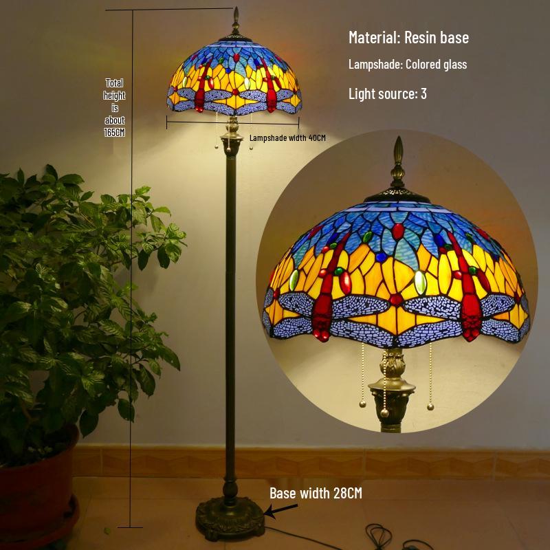 Retro Nordic Style Tiffany Floor Lamp - Colored Glass Light for Living Room, Bedroom, or Study.