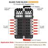 32V Plastic Cover Fuse Box Holder M5 Stud With LED Indicator Light 12 Ways Blade For Auto Car Boat Marine Trike RVs Ship Pickup