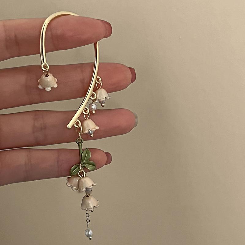 Lily Of The Valley Pearl Green Ear Hook For Women Statement Earring Boutique Jewelry Party Wedding Date Gift