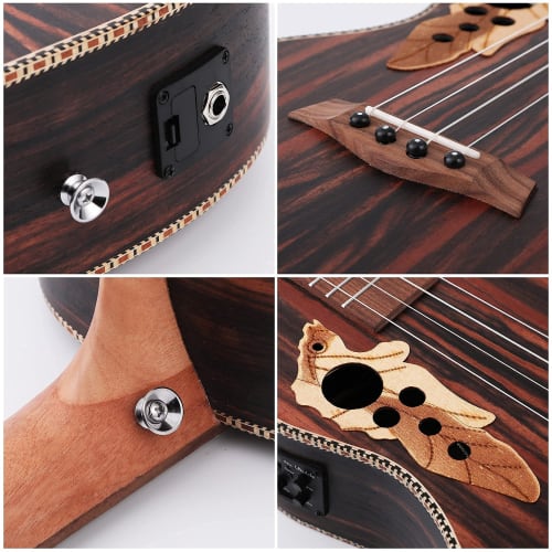 Batking 26-inch All Blackwood Tenor Acoustic-Electric Ukulele with Truss Rod, EQ, Gig Bag, Strap, Nylon String, Electric Tuner, Pick, and Shaker