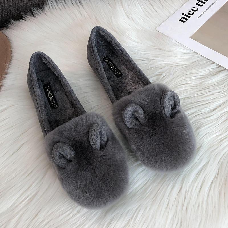 

T21 Обувь Мао Мао Женская 2025 Новая Обувь Дуду На Плоской Подошве Плюшевая из Кроличьего Меха Большого Размера Хлопковая Обувь 33 серый