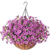 Artificial Violet Flower Hanging Basket With Iron Frame Coconut Fiber Liner Outdoor Garden Decor