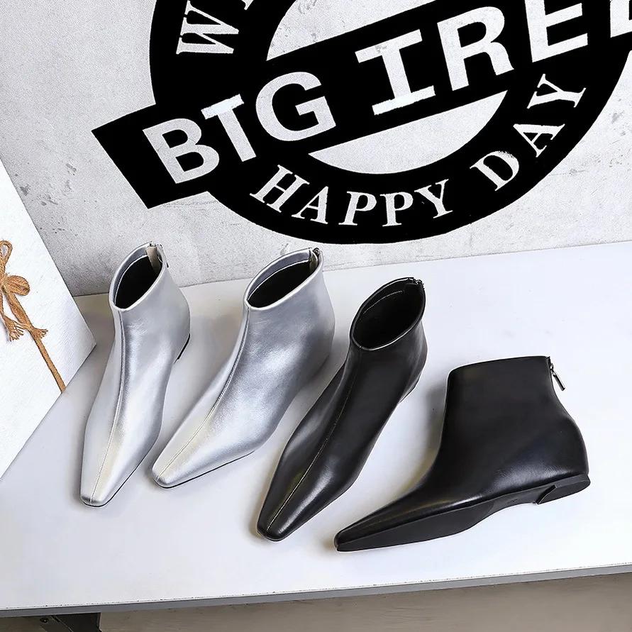 BIGTREE Autumn Winter Round Toe Ankle Boots Women Designer Zipper Wedges Heel Shoes Modern SHort Botas De Mujer