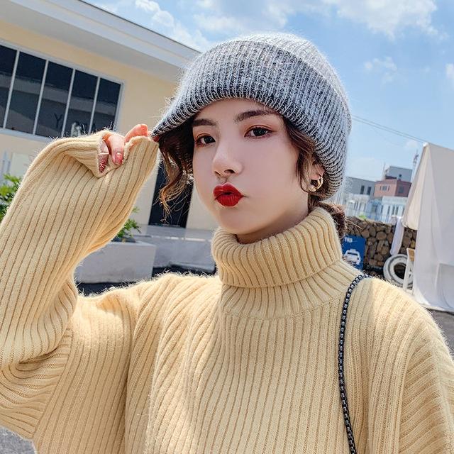 

Высококачественная модная вязаная шерстяная шапка женская однотонная японская универсальная осенне-зимняя теплая утолщенная капюшон серый