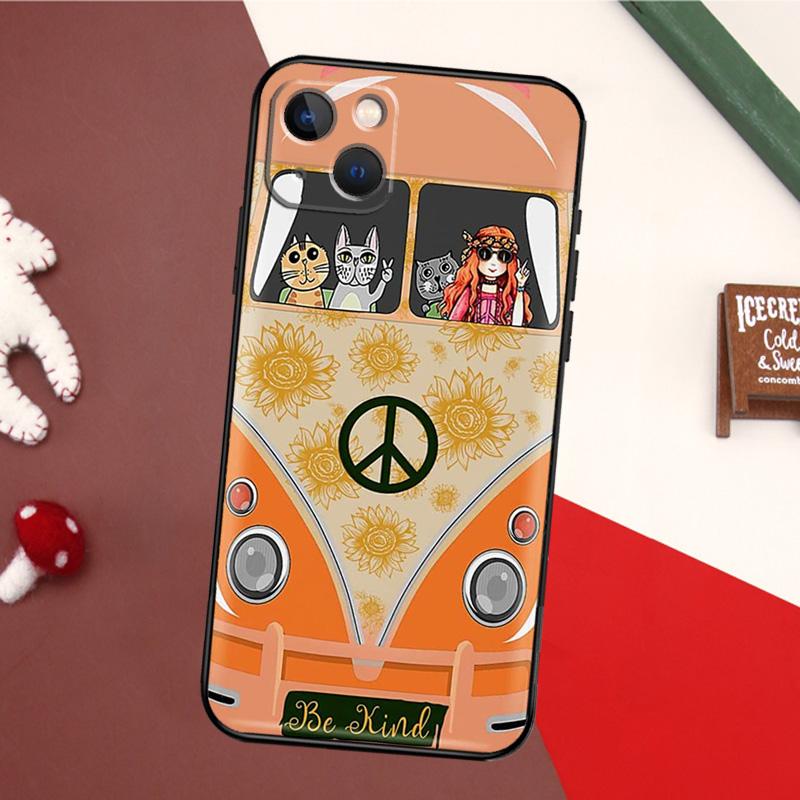 Hippie Peace Bus und Sonnenblumen Handyhülle Für iPhone 16 15 14 13 12 11 Pro XS Max Mini XR X 7 8 Plus Rückabdeckung