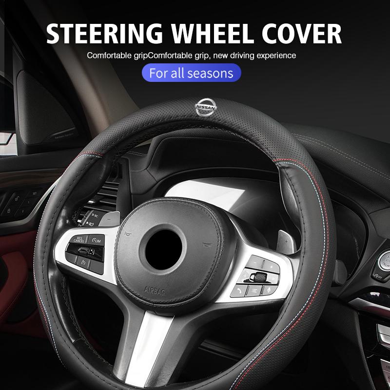 CIZQOI1 Car Steering Wheel Cover Leather Anti-slip Breathable Accessories For Nissan Pulsar Skyline Patrol Navara Micra X-Trail