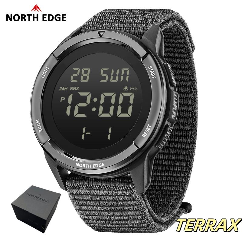 NORTH EDGE TERRAX Men s Outdoor Nylon Digital Watches Sports Swimming Waterproof 50M Stopwatch Countdown LED Watches for Men