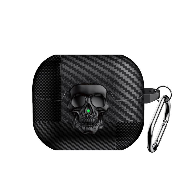 

Precise Fit Skull Pattern TPU Case For Buds 3Pro Carbon Fiber Box Soft Protective Cover Anti Drop Shockproof чорний