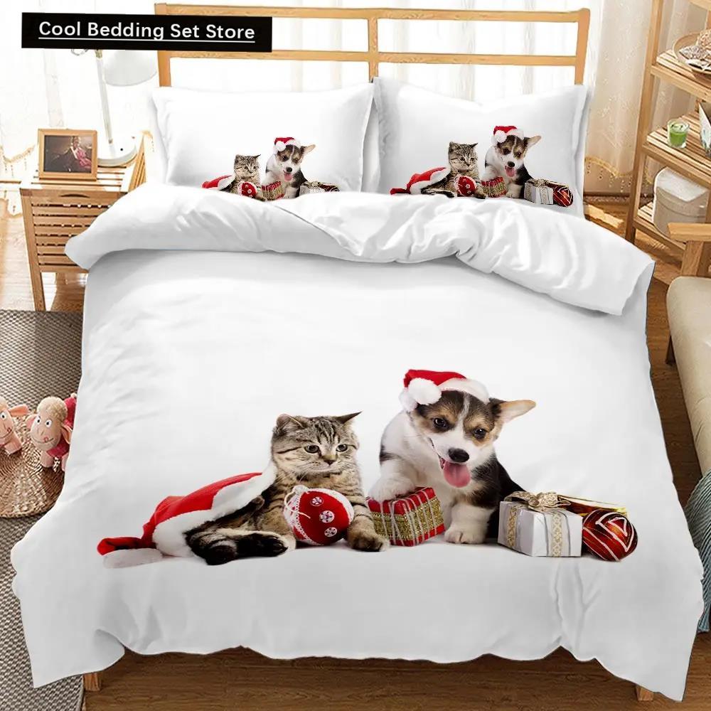 

Пододеяльник с изображением кошек и собак, рождественский комплект постельного белья с изображением животных для детей и подростков, двуспальный, размера «king-size», полиэстеровый чехол-одеяло EU single(135x200cm)