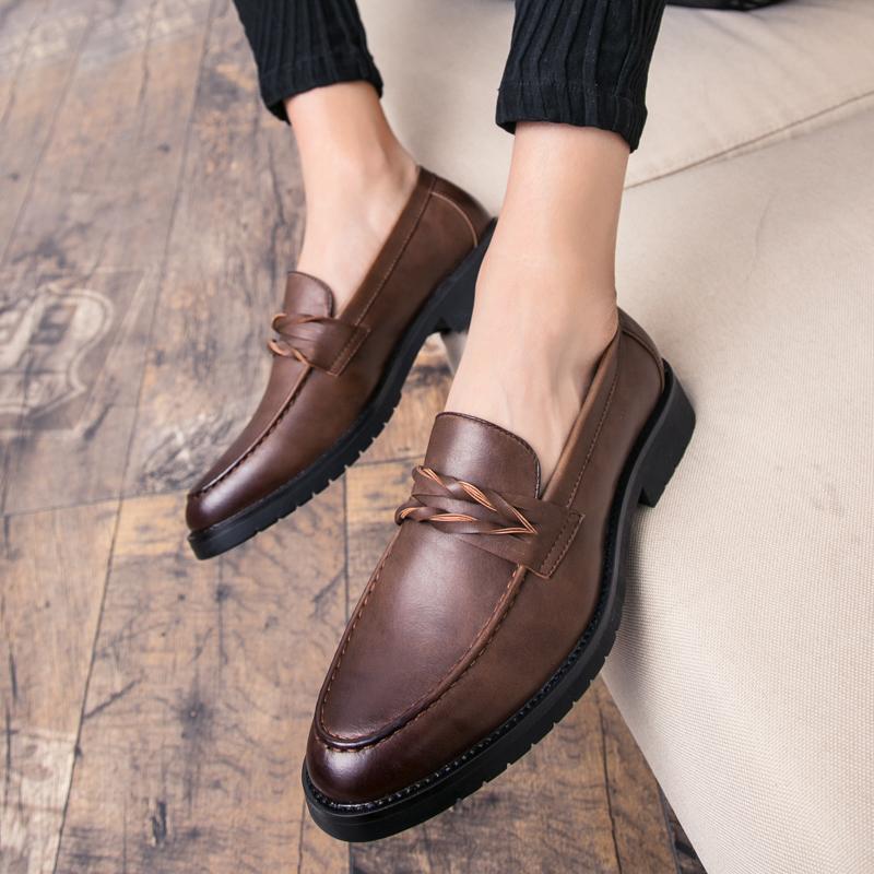 Fashion Men Loafers Leather Shoes Formal Elegant Dress Shoe Simple Slip On Man Casual Footwear Original Pointed Boos Moccasins