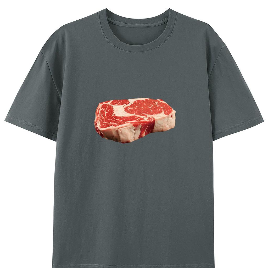 Im Hungry and Want To Eat Meat Creative Pattern Round Neck Tshirt Pure Cotton Summer Trendy Fashion Casual Daily Style Top