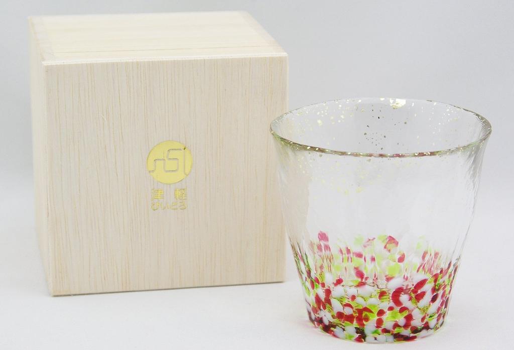 ADERIA Tsugaru Vidro Ice Flower Gold Rim Rock Glass Spring 300ml Made in Japan with Special Wooden Box F71464 Highball Whiskey Beer Sake Shochu