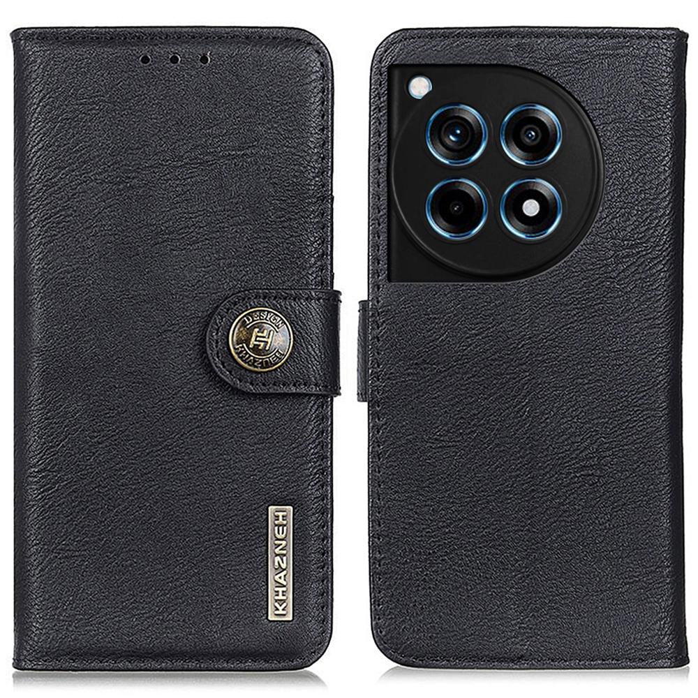 

KHAZNEH For OnePlus 12R 5G/Ace 3 5G Cell Phone Case Cowhide Texture Leather Wallet Anti-scratch Cover Black