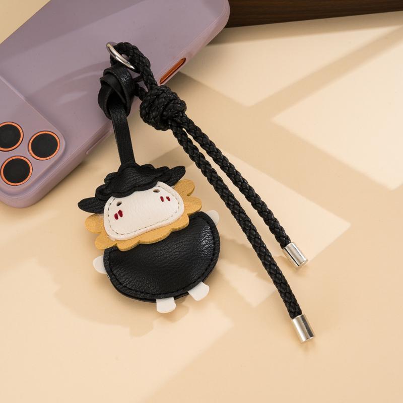1Pcs Cartoon Lamb Charm Pendant Cute Sheep Pu Leather Keychain Braided Rope Strap Bag Backpack Decor Gift