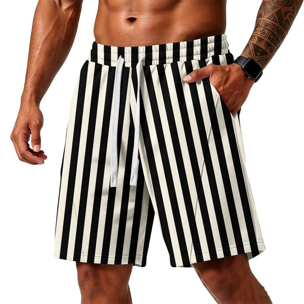 Herren gestreifte lockere Shorts mit Taschen für Fitnessstudio Training Strand