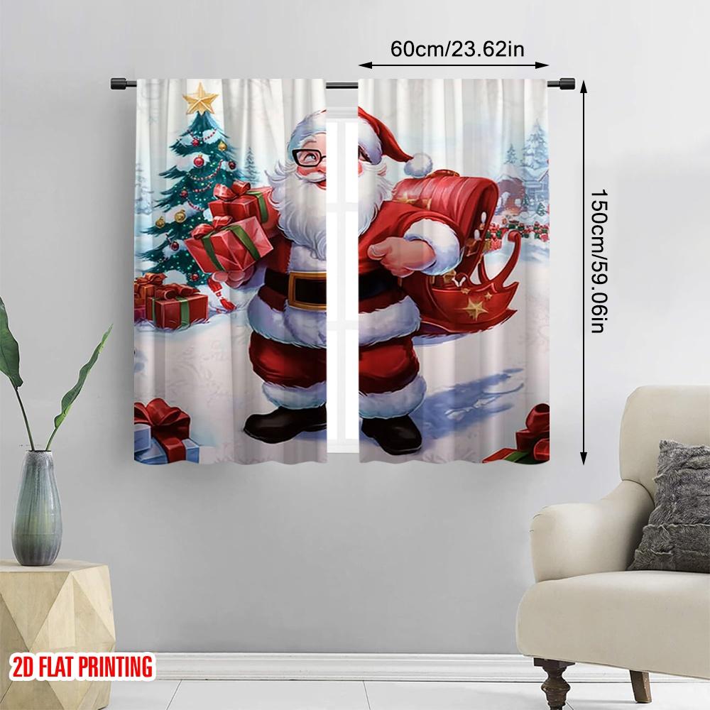 2pcs 2D flat printing Merry Christmas Popular Window Curtains Father Christmas3 100% Polyester Fabric Without Electricity Party