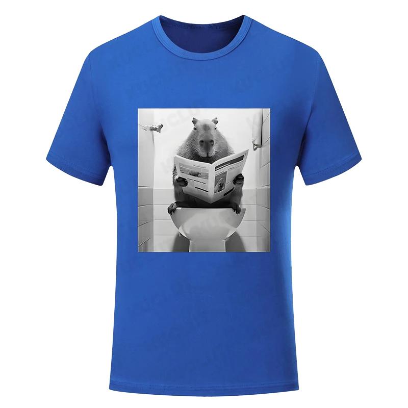 

Футболка с забавным рисунком Капибары для ванной комнаты, футболки большого размера, повседневные футболки с коротким рукавом, модные уличные футболки для мужчин и женщин, летние футболки 4XL синий