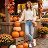Women's Round Neck Loose Fit Knit Sweater with Side Slits - Casual Pullover Top