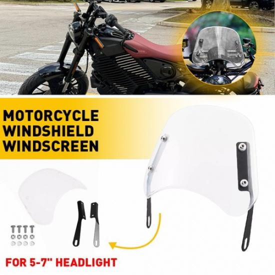 Universal Motorcycle Headlight Fairing Windshield Windscreen 5-7   Round Clear A