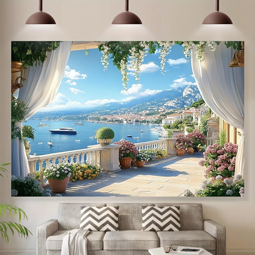 Vintage and Elegant Spring/Summer Sea View Photography Background Living Room Decoration Polyester Fiber Wall Decoration