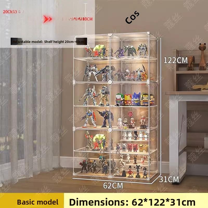 Toy Display Cabinet Home Use Toy Shelf Transparent Storage Box Small Figurines Model Display Rack Living Room Organizer