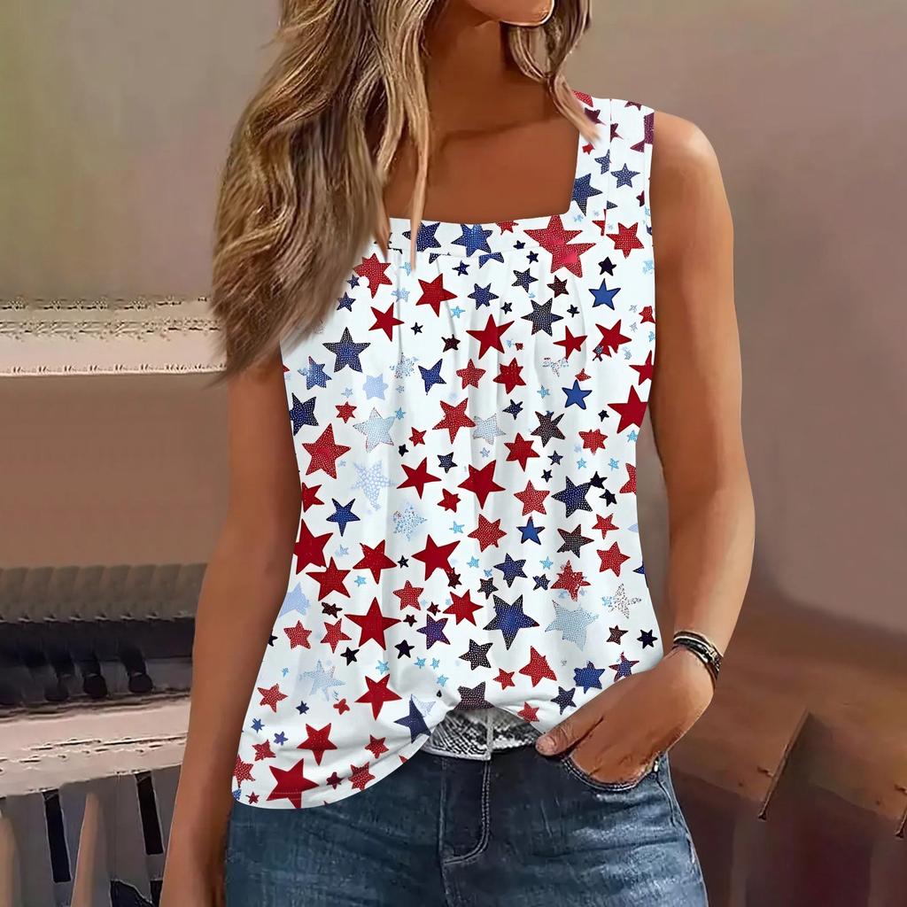 Tílko s čtvercovým límečkem Dámské tílko s potiskem Tričko Volný střih bez rukávů