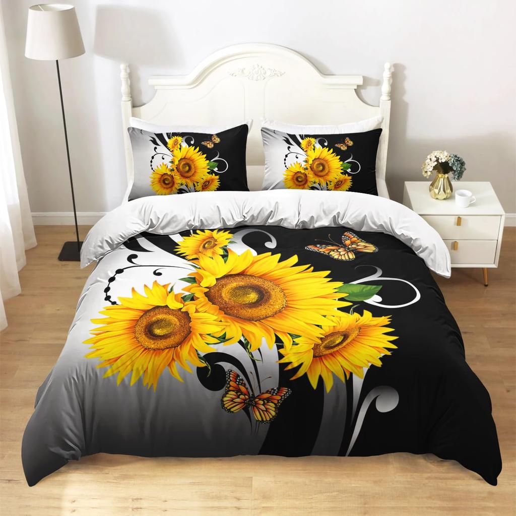Sunflower Soft Duvet Cover Botanical Floral Printed Beding Set for Children Kids Women Adult Peoples Warm Comforter Cover Woden Scenes Bedrom