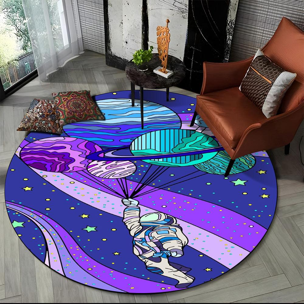 3D Astronaut Space Cartoon Round Carpet Rug for Living Room Bedroom Child Playroom Chair Decor,Pet Area Rug Non-slip Floor Mat