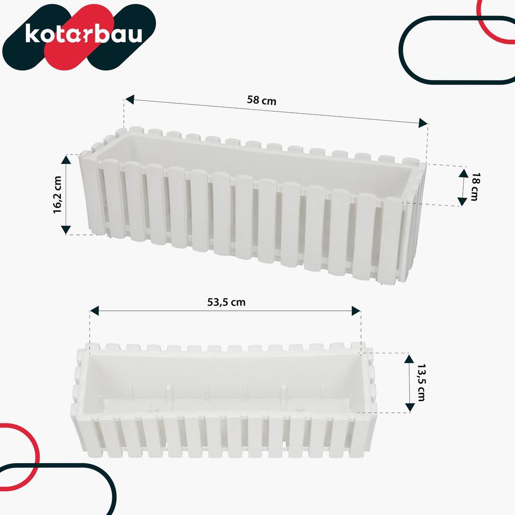 Flowerpot Balcony Terrace Box With Hooks Irrigation System White 60Cm