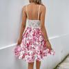 Women's Summer Slip Dress Slim Hollow Floral Print Patchwork Dress