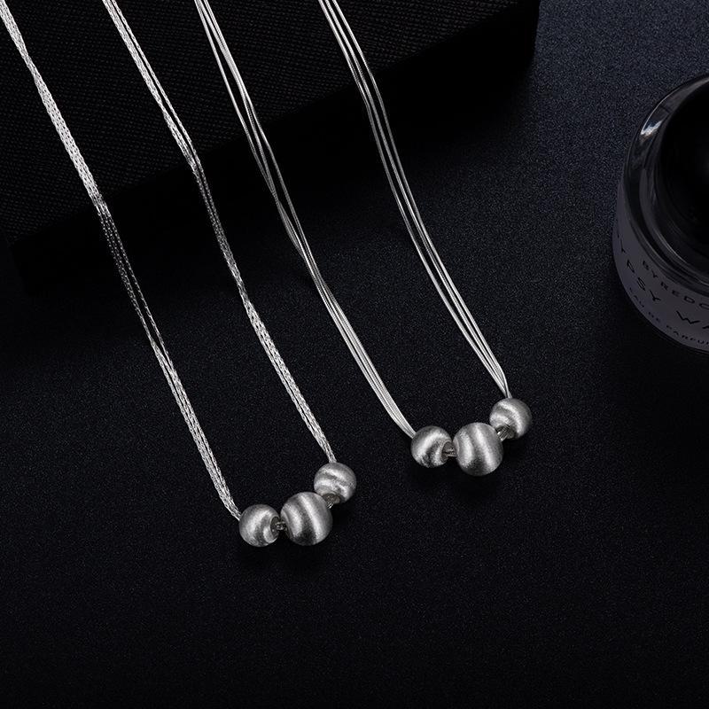 Banyan Tree S925 Silver Women's Multi-layer Snake Chain Necklace with Brushed Ball Heavy Industry Design