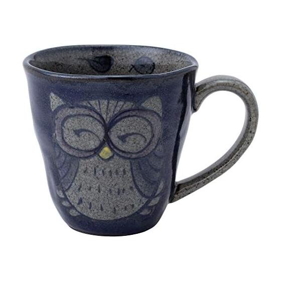 Nishikai Pottery Hasami Ware Mug (Medium) Hand-painted Owl Pattern Blue 83976