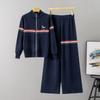 Frühlings- und Herbst-Colorblocking-Gestreiftes Strick-Cardigan-Set mit gesticktem Hund, Stilvoller, Figurschmeichelnder und Jungendlicher Pullover-Mantel für Damen