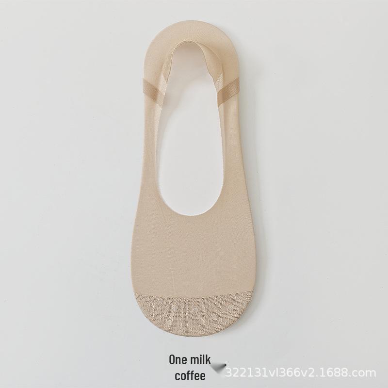 Women's 2026 Spring/Summer Invisible Cotton Bottom Anti-Slip Gel Heel Boat Socks - Ice Silk, Thin Deep Cut Style