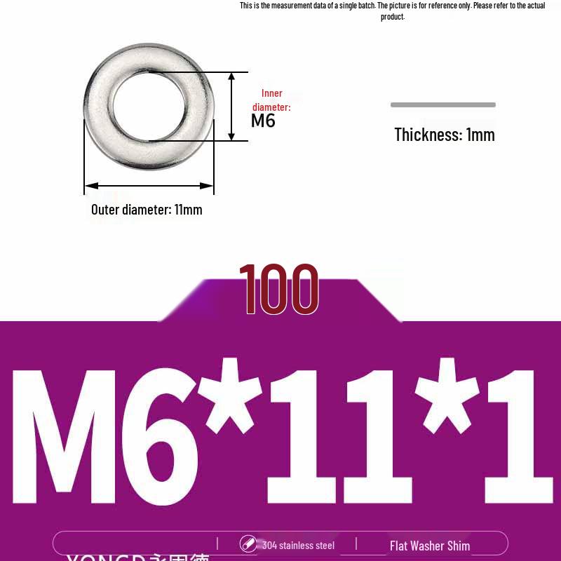 304 Stainless Steel Thickened Flat Washer / Ultra-thin Metal Gasket, Sizes M1.6-M10