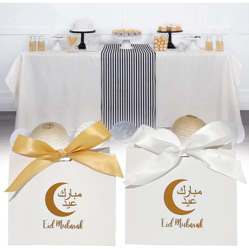 Elegant Ramadan Present Box Golden Castle Crescent Moon Design for Eid Muslim Party Supplies Islamic Festival Home Decor