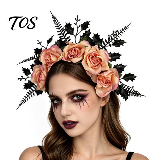 Vintage Rose Crown for Festivals Halloween Headband, Flower Leaf Hair Hoops Bands, Lightweight Floral Headpiece Daily Wear Gothic Hairband Cosplay