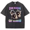High Street T Shirt Vintage Washed Cotton T-Shirt Crazy Bear Graphic Tee Casual Streetwear for Spring Summer