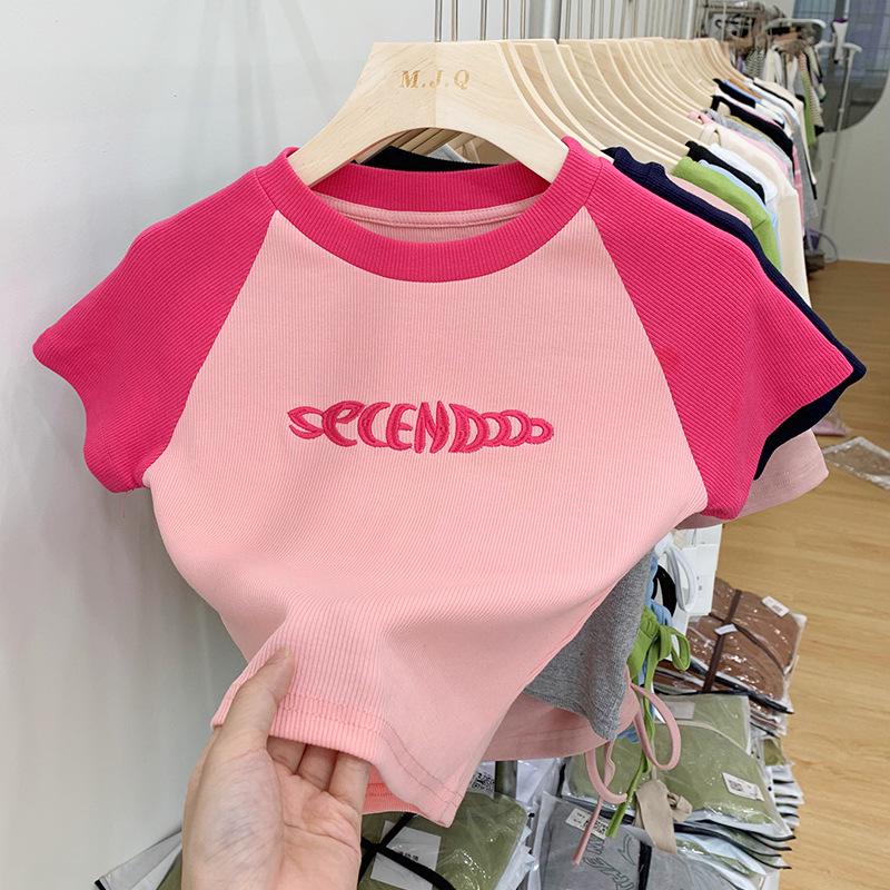 Women's Summer Retro Contrast Short-Sleeve T-Shirt - Sweet, Pure Desire Style