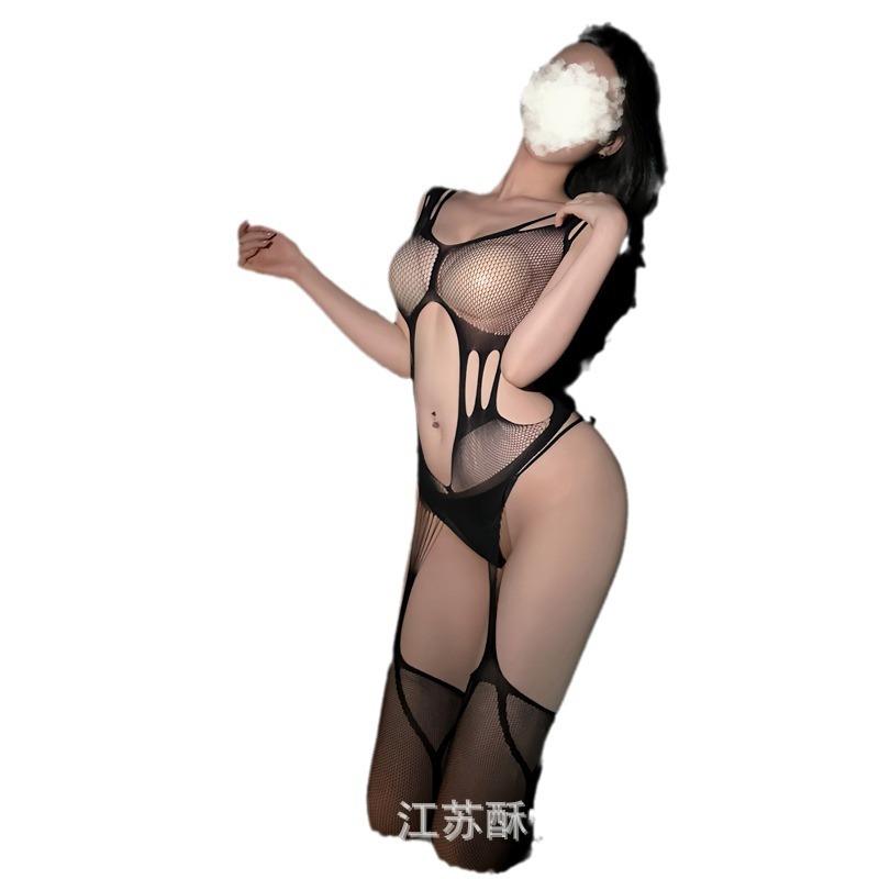 Crispy Sexy Lingerie Stockings Women's Suit Transparent Sexy Temptation Open Hollow Mesh Socks Onesie Uniform
