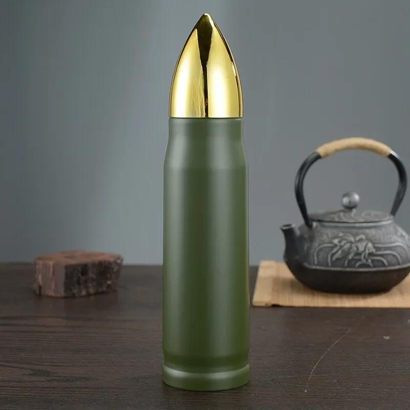 Bottiglia termica a forma di proiettile da 500 ml, grande capacità, in acciaio inossidabile, portatile, thermos, tazza termica per caffè