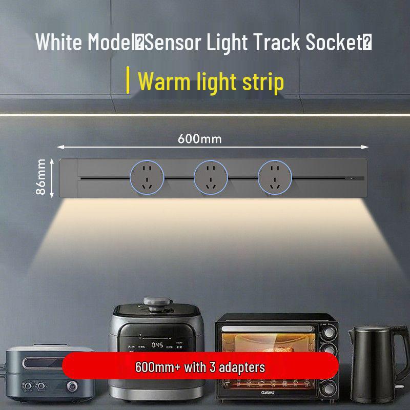 Movable Sliding Track Power Strip with Sensor Light for Kitchen & Dining Room