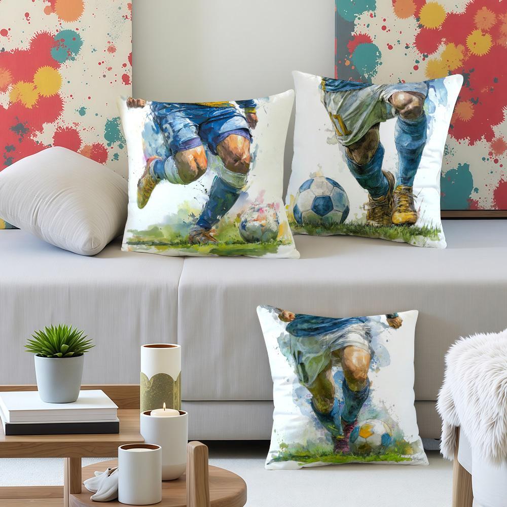 4Pcs Double-Sided Printed Throw Pillow Covers, Football Action Kick Print Cushion Cases, Sports Fan Home Decor For Living Room