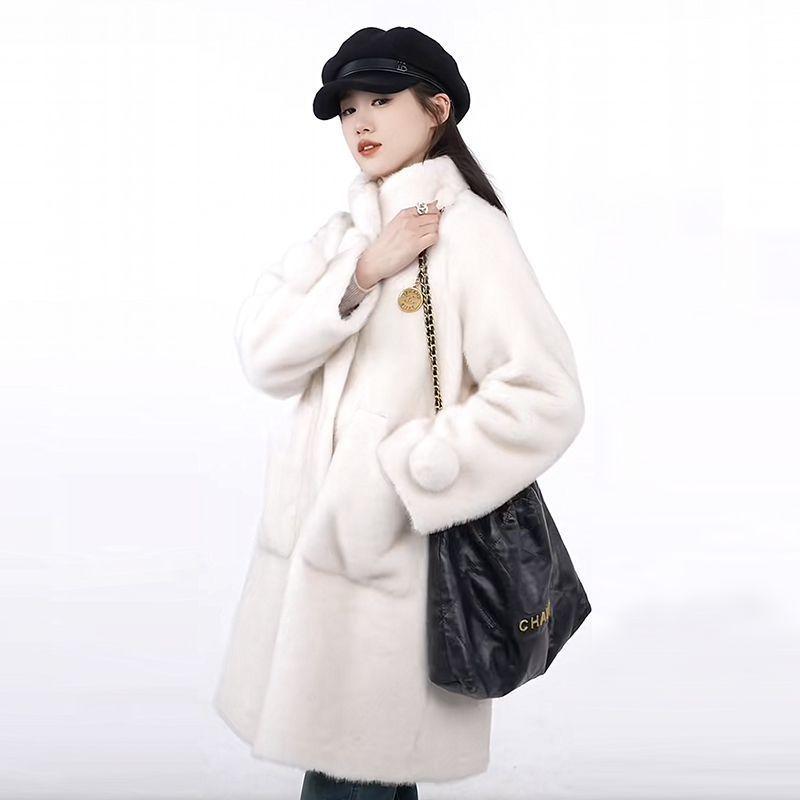 

Зимняя новинка воротник-стойка шуба женская меховая интегрированная экологически чистая меховая шуба из норки средней и длинной длины S 85-52.5 kg