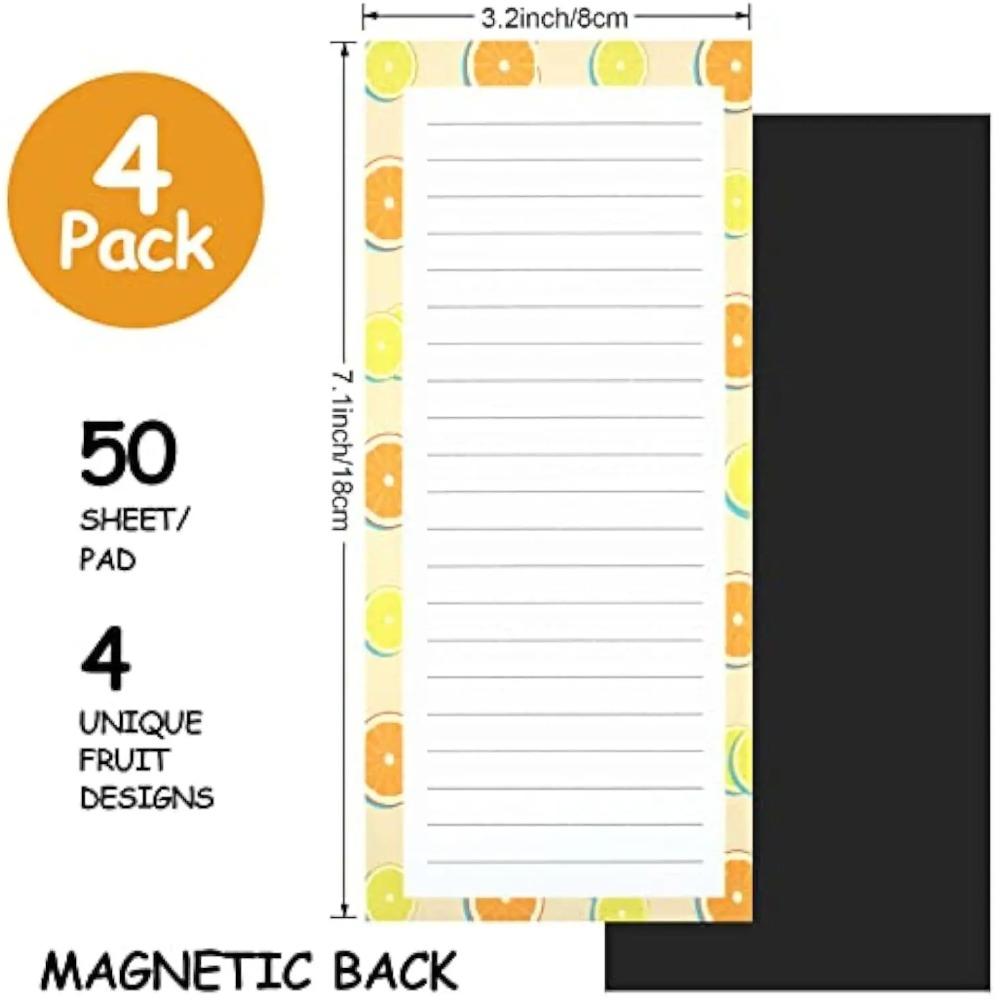 Magnetic  4 Books (200pcs) Tearable Notepad - Soft Fridge Stickers with Fruit Design for Shopping Lists & Memos