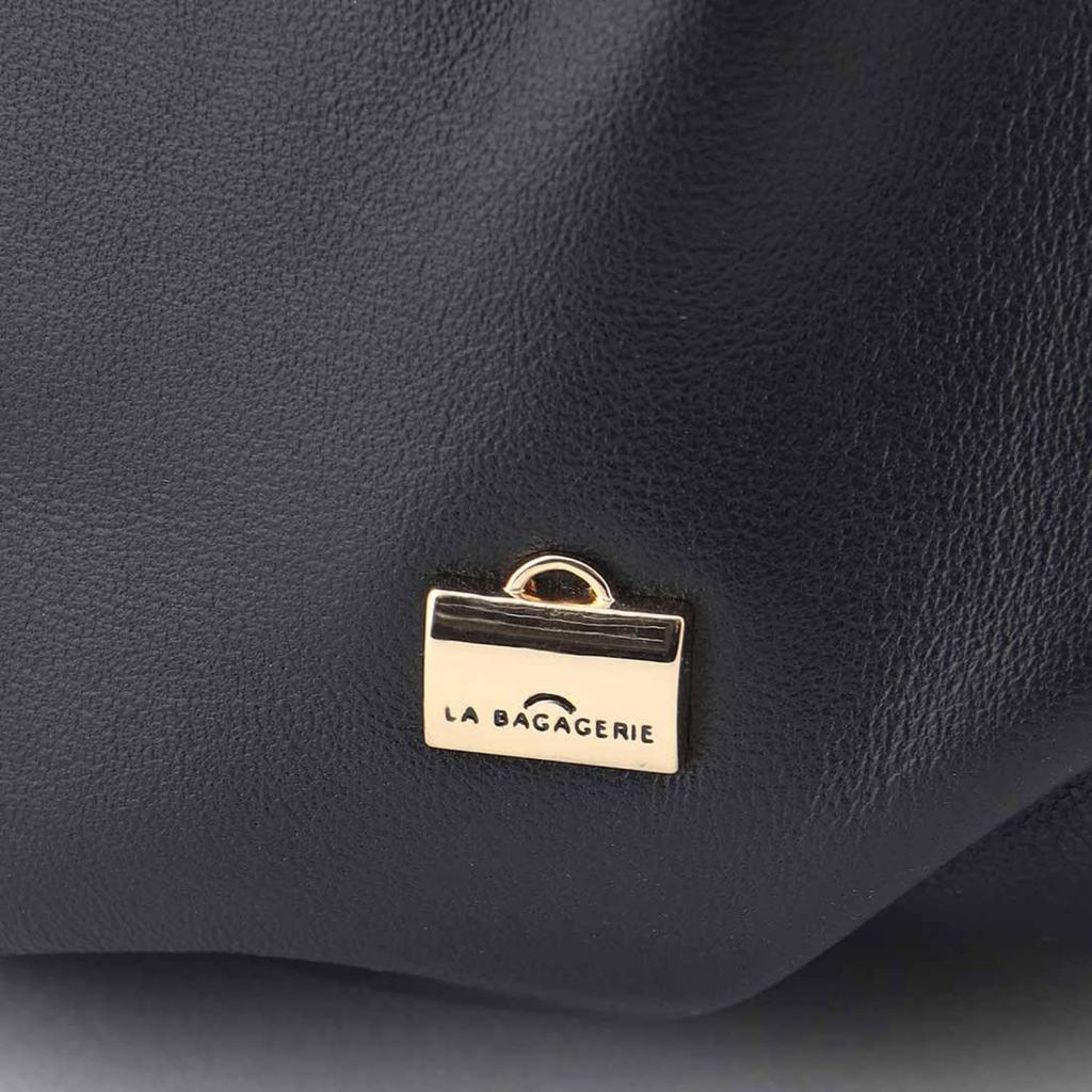 Labagagerie Sheep Leather Gathered Handle 2-Way Round Tote Bag B008401 Black (10)