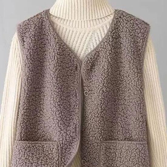 Women's Fleece Vest with Pockets Casual Button Down Sleeveless Jacket Oversized Fuzzy Vest Fall